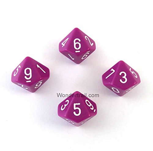 WCXPQ1027E4 Light Purple Opaque Dice with White Numbers D10 Aprox 16mm (5/8in) Pack of 4 Dice Chessex