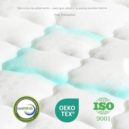 Colchão híbrido 140x200 com 7 molas de bolso Zone, com espuma, altura de 26 cm, firmeza média, tratamento antiácaro e antibacteriano (branco)