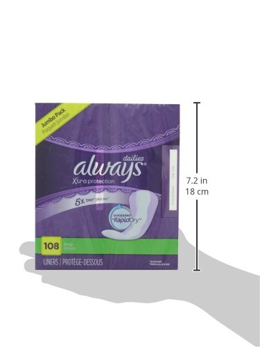Always Anti-Bunch Xtra Protection Daily Liners Long Unscented, Anti Bunch Helps You Feel Comfortable, 108 Count (Packaging May Vary)