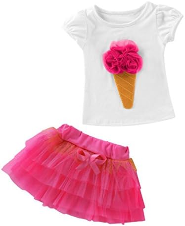 Baby Girls Summer Dress,2Pcs Baby Kids Girls 3D Ice Cream Printed Short Sleeve T-Shirt and Tutu Skirts Set