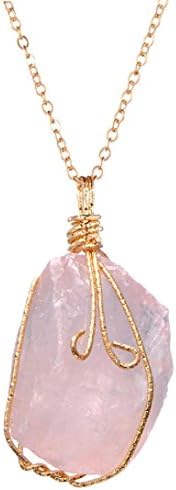 Necklace for Women, Shybuy Fashion Nature Stone Crystal Chakra Rock Necklace Quartz Pendant Necklace (Pink)