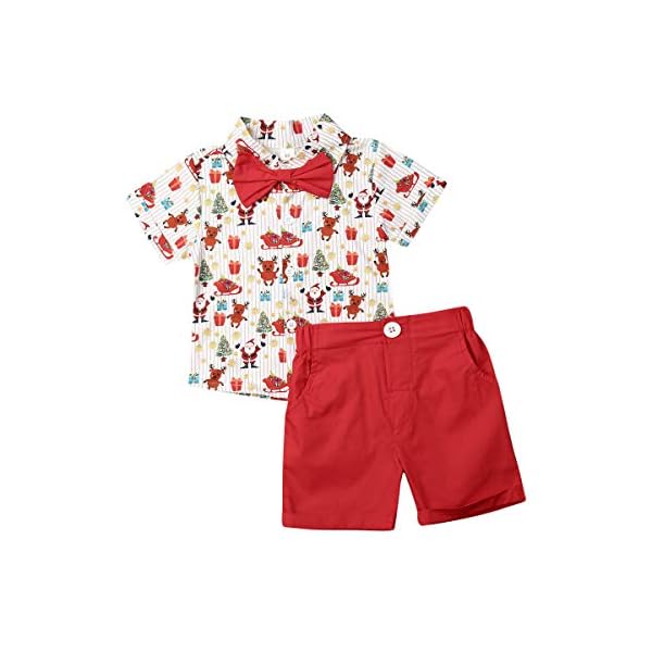 MA&BABY Baby Christmas Boys Clothes Set Gentleman Bow Tie Shirts+Pants 2pcs Red Outfits Set Deer Wedding Party