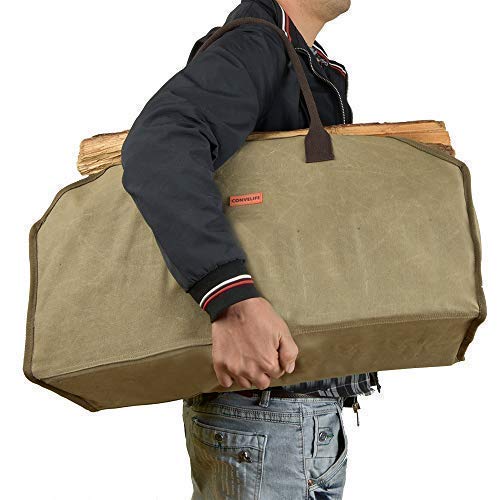 Waxed Canvas Firewood Log Carrier Horse Feeding Tote Wood Carrying Bag Woodpile Fireplace/Camp/Stove/Cabin Durable Heavy Duty Handle - Washed/Resistance soiling Outdoor Indoor(Large Wood Bag) - Thumbnail 5