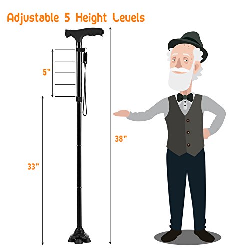 BigAlex Folding Walking Cane with LED Light,Pivoting Quad Base