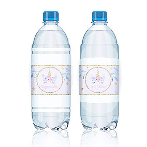 LUOEM 72 PCS Magic Rainbow Unicorn Bottle Wraps Cute Waterproof Bottle Labels Sleep Unicorn Pastel Flower Bottle Labels for Birthday Baby Shower Wedding Party Decorations - Thumbnail 6