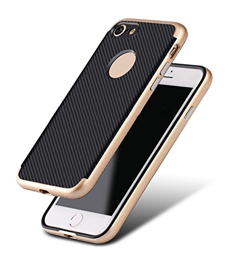 iPhone 7 Case [Carbon Fiber, Modern, Sleek Design, Light, Shock Absorbent] (GOLD)