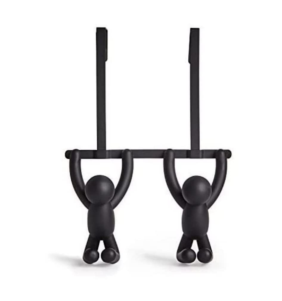 Umbra Buddy Over the Door Double Hook, Storage for Coats, Hats, Scarves, Towels and More, Matte Black