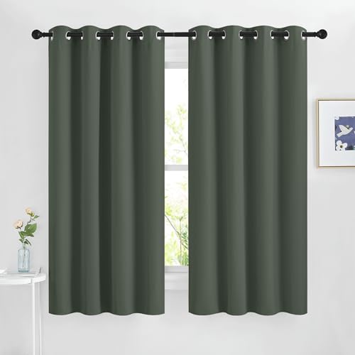 NICETOWN Blackout Curtains for Bedroom, Grommet Solid Thermal Drapes Light Blocking Window Treatments Sound Reducing for Living Room, Dark Mallard, W46 x L63, 2 Panels