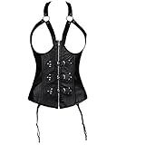 Lkous Women's Pu Leather Halter Shoulder Straps Open Bust Corset Vest Waistcoat Top