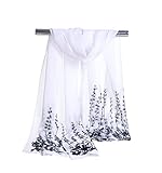 E-Clover Lightweight Chiffon Sheer Scarves: Women's Fashionable Flower Print Scarf (WhiteGray)