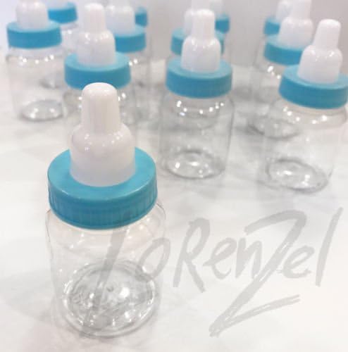 Baby Bottle Blue Plastic Party Favor 3.5", 36 pieces