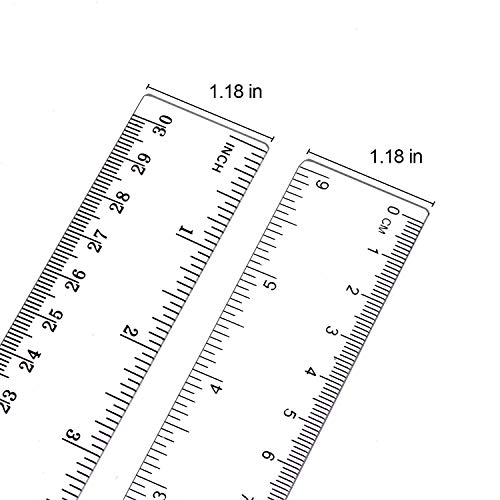 ALLINONE Plastic Ruler Flexible Ruler with Inches and Metric Measuring Tool 12 Inch (2 Pieces), Clear, Plastic Ruler 12, 2x12"