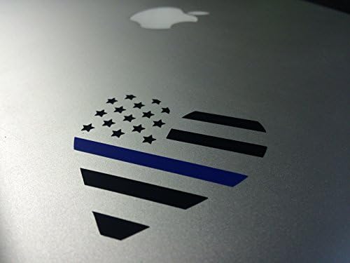 Thin Blue Line Heart Vinyl Decal for Home or Car - Looks Great on Motorcycles, Laptops, Windows Also! Vinyl. (Black with Blue Line)