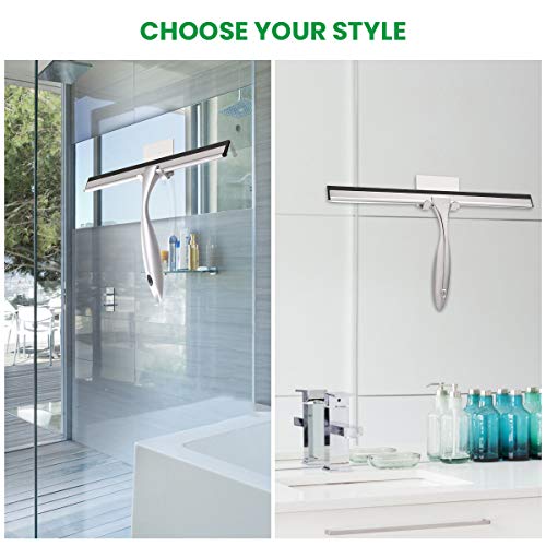LPOLER Shower Squeegee, Stainless Steel Bathroom Squeegee Cleaner with Detachable 14 Inch Blade 6.8 Inch Longer Handle and Hook for Shower Doors, Glass Window, Mirror and Car Glass - (Silver) - Thumbnail 4