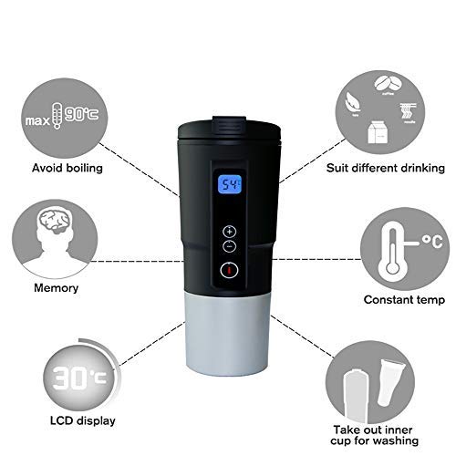 Puncia 12V Electric Smart Car Travel Coffee Mug On the Go with Temp Display and Control (Black)