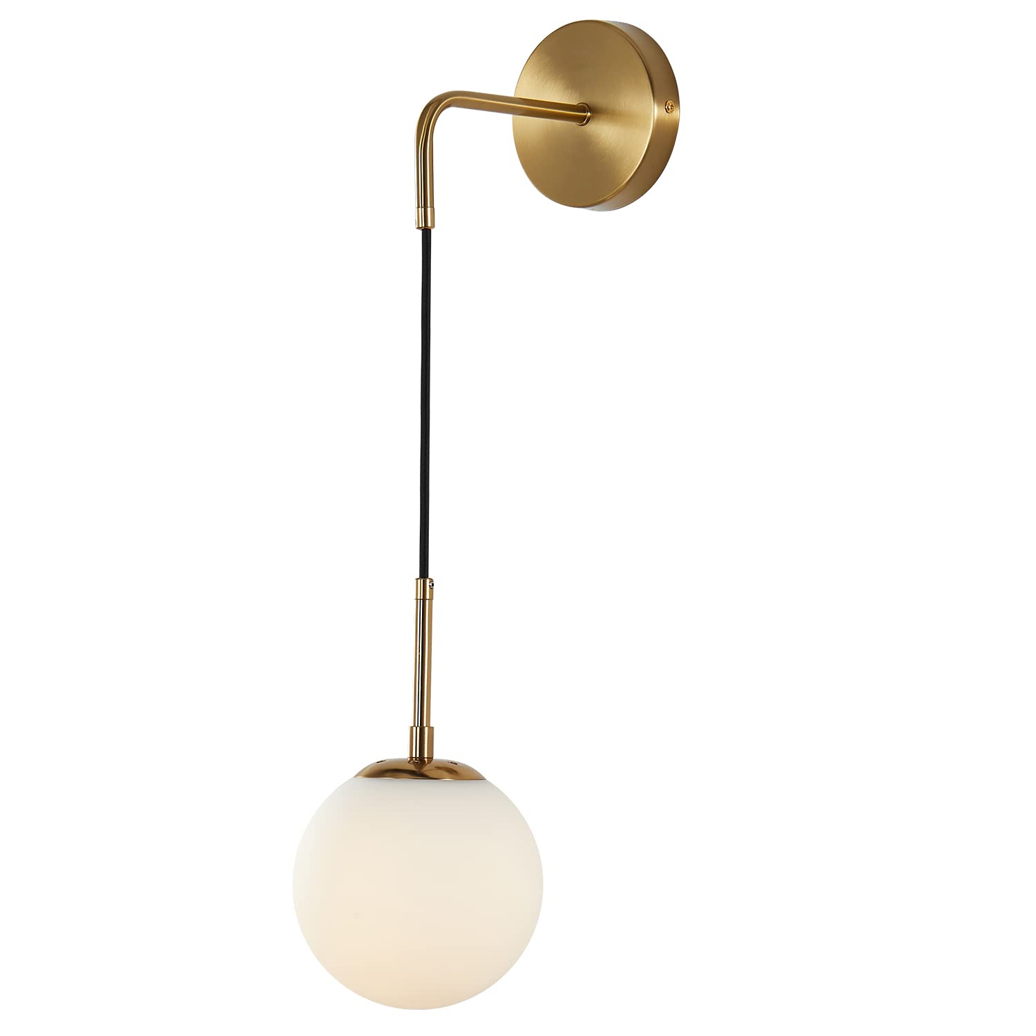 Photo 1 of BOKT Frosted White Glass Wall Sconce Mid Century Modern Globe Ball Wall Light Brushed Brass Gold Adjustable Wall Sconce Lighting Industrial Vanity Bathroom Wall Lamp (Gold+White)