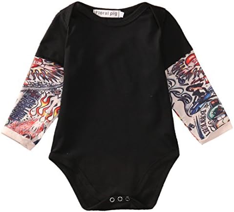 Newborn Baby Boy Girl Long Sleeve Romper Tattoo Print Overalls Bodysuit Jumpsuits