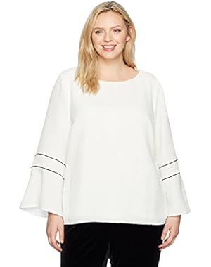 Women's Plus Size Text L/S W/Piping