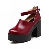 Carolbar Fashion Women's Studded Ankle-strap Retro Vintage Platform Chunky High Heel Mary Janes Shoes