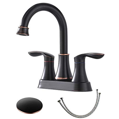 Friho Lead-Free Modern Commercial Two Handle Oil Rubbed Bronze Bathroom Faucet,Bathroom Vanity Sink Faucets with Drain Stopper and Water Hoses