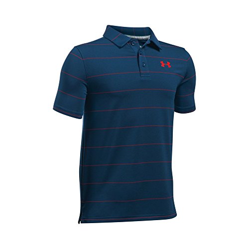 Under Armour Boys' Playoff Stripe Polo Shirt, Academy/True Gray Heather,  Youth Medium