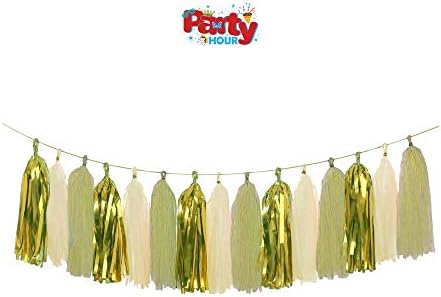 Party Hour Superb Quality Home Decor Tissue Paper Tassel Garland for Happy Birthday, Wedding, Bridal and Baby Shower- Pack of 20 pcs Tassels, 420 cm Size - Gold
