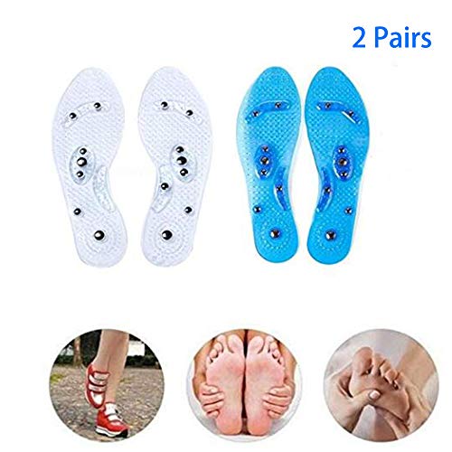 [2 Pairs ]Massaging Insoles,HQXING(Haiqi) Acupressure Magnetic Massage Foot Therapy Reflexology Pain Relief Shoe Insoles Washable and Cutable (Transparent and Blue)