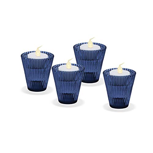 LampLust Glass Taper Candle Holders - Blue Glass - Reversible Tea Light Holder Set - Traditional Window Candles, 2.5" High, Holiday Seasonal Decor, Hanukkah, Home & Accessory, Fits All Taper Can