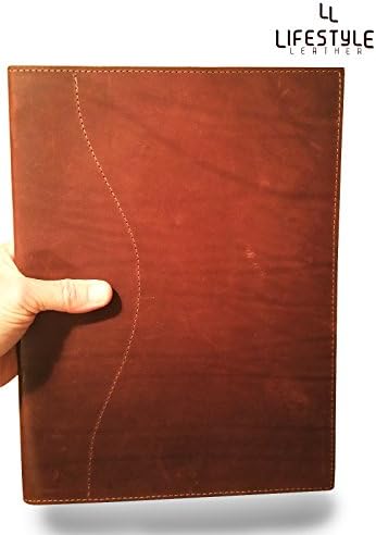 Genuine Latigo Leather Letter Padfolio/ Portfolio - Perfect for Executives and Business Professionals, Refillable Notepad, Side Hinge (Burgundy)