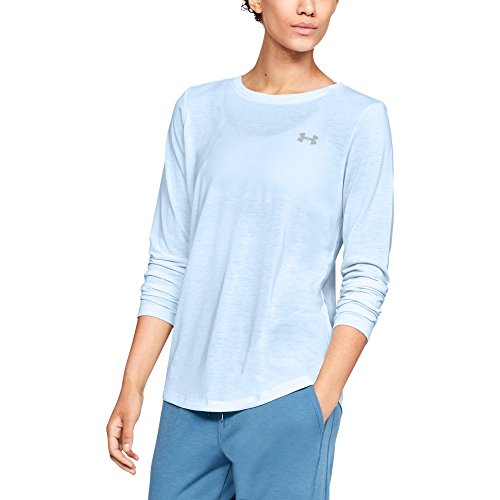 Under Armour Women's Threadborne Twist Long sleeve Crew, Halogen Blue (441)/Ghost Gray, Medium