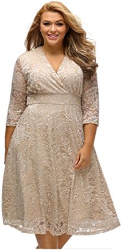 Designer97 Women's Plus Size Luxurious Lace Sexy V-Neck High-Waisted Evening Wedding Party Dress