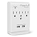 Magicfly Power 3 AC Outlet Socket Wall Mount Surge Protector with Dual USB Charging Port Wall Charger 2.1A (Screw Included)