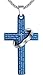 Men's Stainless Steel Lord's Prayer Cross Halo Pendant Necklace, Blue Color, 23