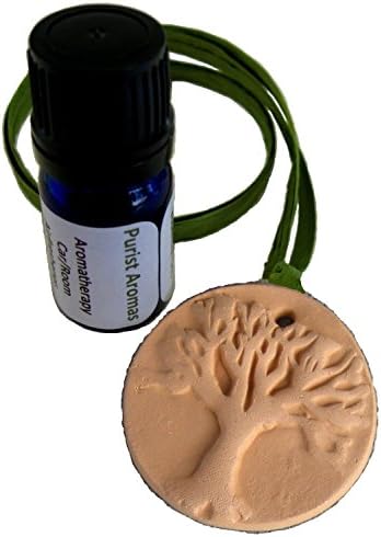 Aromatherapy Car Air Freshener, 'Tree of Life' Terracotta Pendant Diffuser with Certified Organic Essential Oils (Autumn Spice)
