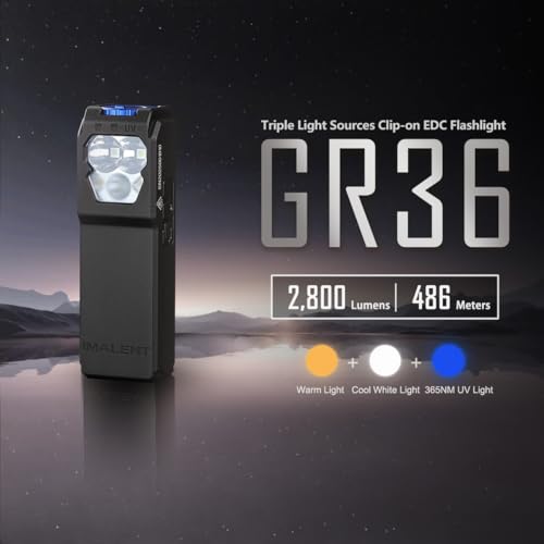 IMALENT GR36 2800 Lumen USB-C Rechargeable LED Clip Flashlight, 3-in-1 with Cool White, Warm Light & UV, EDC Mini Magnetic Base Torch Waterproof for Running,Working and Outdoor Home Emergencies