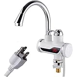 TINTON LIFE Rotatable Bathroom Kitchen Heating Tap Water Faucet 110V Tankless Electric Hot Water Heater Faucet with LED Digital Display (Small Below Inflow)