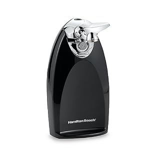 Image of Hamilton Beach Classic Chrome Heavyweight Electric Can Opener features Bottle Opener, Knife Sharpener and Cord Storage
