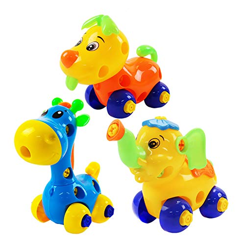 DishyKooker Children Hands-on Assembling Nut Tool Combination Detachable Puzzle Dis-Assembly Education Toy for Kids Disassembly Toys [Elephant + Puppy + Giraffe - PVC Bag]