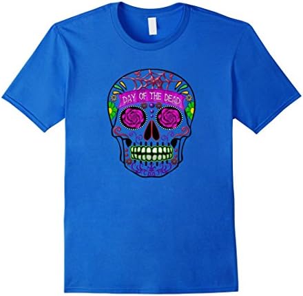 Mens Day of the Dead shirt Sugar Skull Costume T-shirt Small Royal Blue