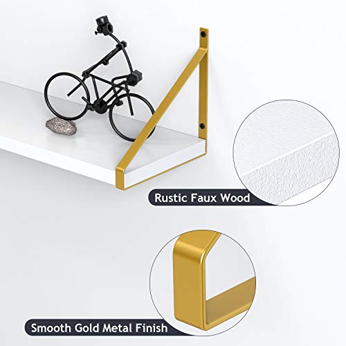 STORAGEGEAR White Floating Shelves with Modern Stylish Golden Metal