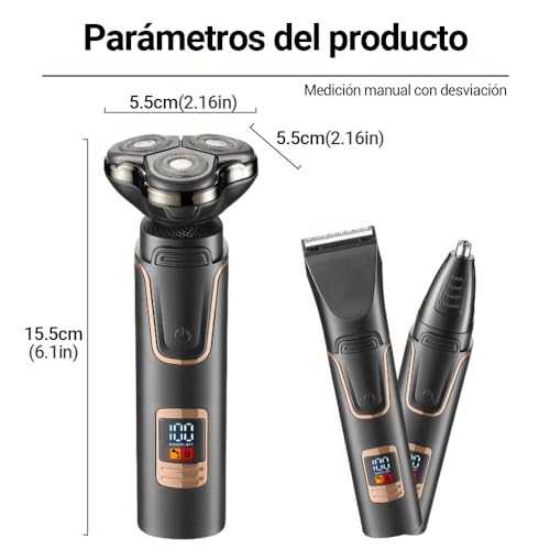 JESWO 3 en 1 Rasuradora Electrica Hombre con Pantalla LED Inteligente, Afeitadora Eléctrica Recargable en Seco y Húmedo, Negro, para Hombres