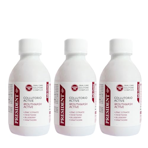 President KIT 3 COLLUTORIO ACTIVE Contrasta infiammazioni e sanguinamento gengivali e la formazione della placca. Senza Alcool. 3X200ml