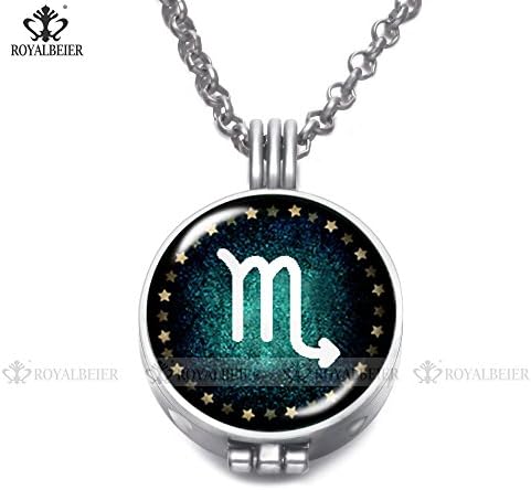 Constellation &amp; Zodiac Theme Locket Pendant Necklace Perfume Fragrance Essential Oil Aromatherapy Diffuser 80cm Length Chain Silver Plated DZ1823 (Scorpio)