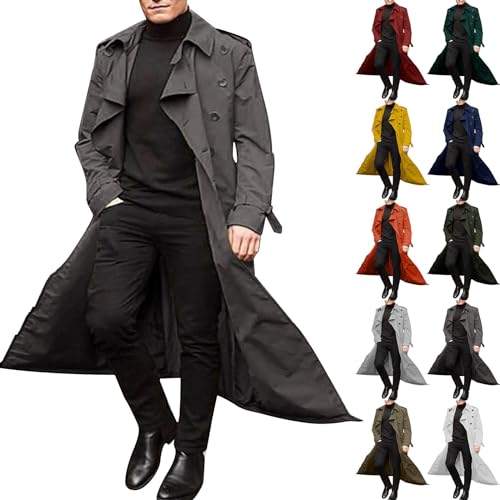 Winter Jackets for Men Slim Stylish Trench Coat Men Casual Double Breasted Lapel Long Sleeve Solid Color Coats Mens Coat Men's Winter Coats and Jackets Parka Jacket Mens