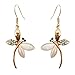 Navachi 18k Gold Plated White Crystal Created-Opal Dragonfly Dangle Earrings