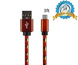 iPhone Cable, Red Nylon Braided HV® Micro USB Data Sync Charger Universal Cable for Android Devices.