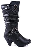 PE26 Kids Mid Calf Slouch Buckle Strap Zip Leatherette Dress Boots