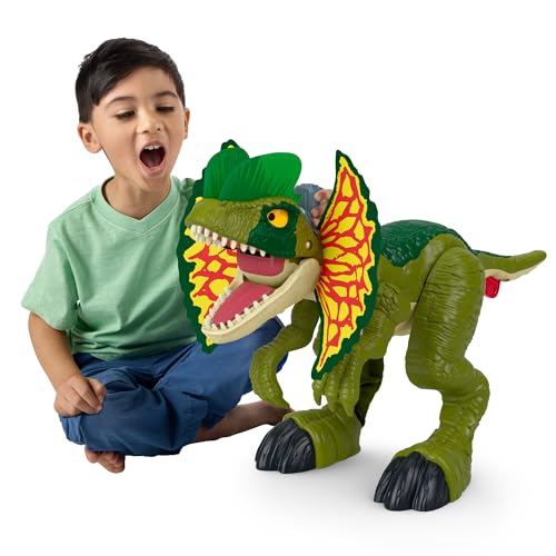 Fisher-Price Imaginext Jurassic World Dinosaurier-Spielzeug Schlag-Action Dilophosaurus, über 40 cm große Figur mit Licht- und Geräuscheffekten für Kinder ab 3 Jahren, HVY16, HVY16