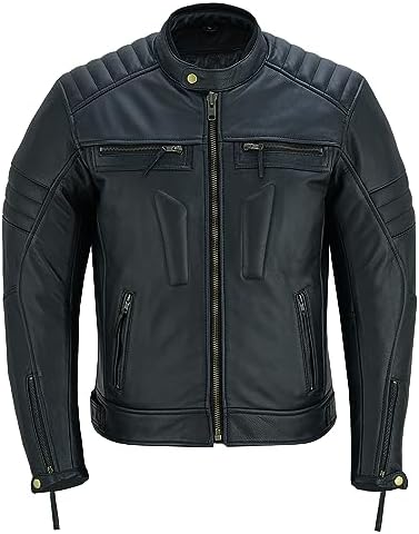 Men Cow Leather Motorcycle Bomber Party Jacket LTC846 - XXS Black