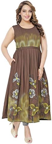Women's Cotton Rayon Brown Printed Maternity cum Feeding Long Kurti Dress for Casual & Daily Wear